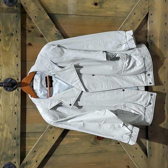 VINTAGE RETRO AVANTI LEATHER MOTO BOMBER JACKET GREY WITH PEARL SIZE SMALL - Picture 1 of 10